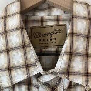 NWT Wrangler Retro Pearl Snap Long Sleeve Shirt Mens Large BrownPlaid Western